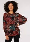 Patchwork Ditsy Floral Top, Black, large