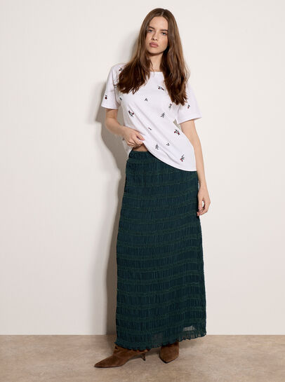 Floral Embroidered Cotton Blend T-Shirt