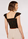 Ditsy Shirred Crop Top, Black, large
