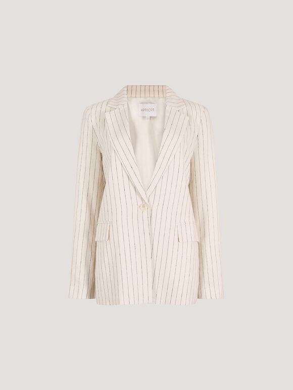 Pinstripe Linen Blend Blazer, Stone, large