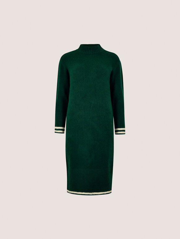 Tipped Knitted Jumper Midi Dress, Green, large