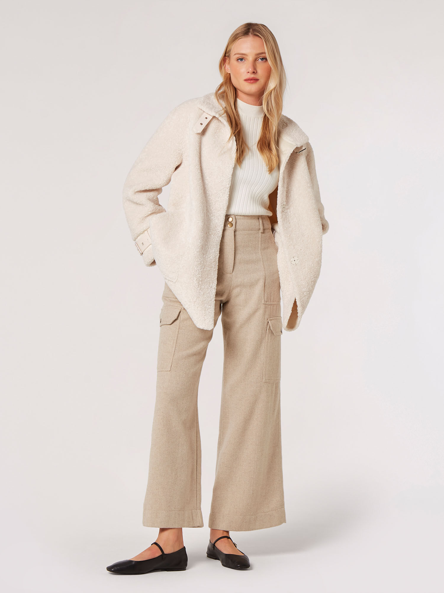 Tight Knit Borg Oversized Coat Apricot Clothing