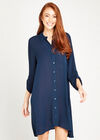 Crinkle Swing Shirt Dress, Navy, large