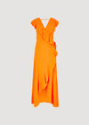 Ruffle Wrap Linen Blend Midi Dress, Orange, large