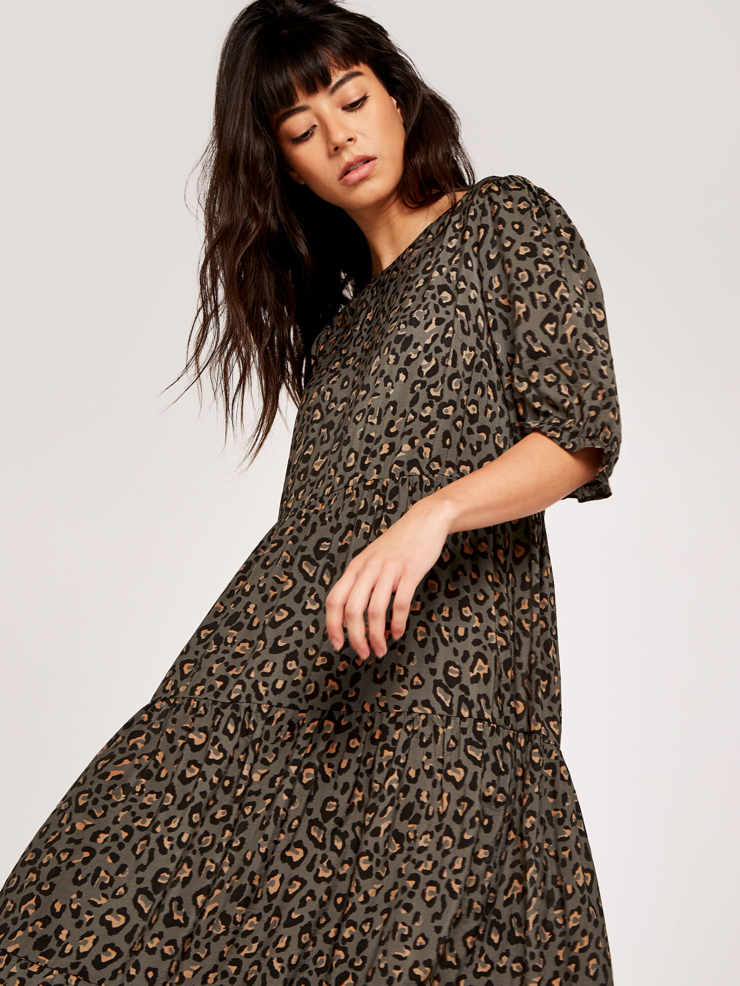 Animal Print Smock Dress Apricot Clothing