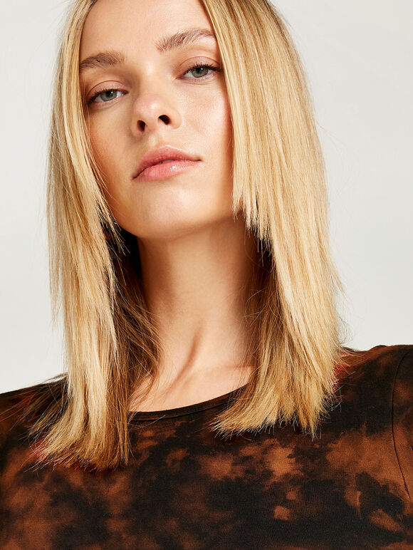 Tie Dye Curved Split Hem T-Shirt, Rust, large
