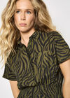 Zebra Print Shirt Midi Dress, Khaki, large