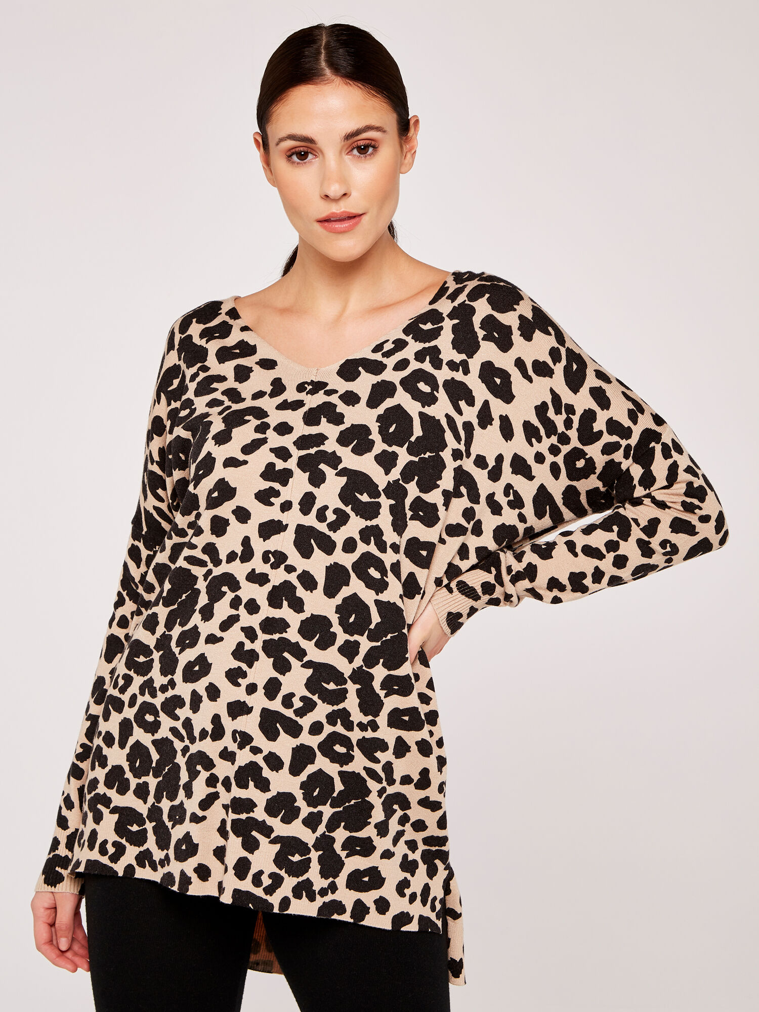 Leopard Print Soft Jumper Apricot Clothing