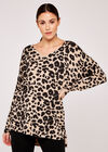 Leopard Print Soft Jumper, Stone, large