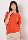 Textured Cotton Button Back T-Shirt, Orange, large
