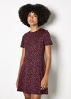 Petal Print Fit And Flare Jersey Mini Dress, Burgundy, large