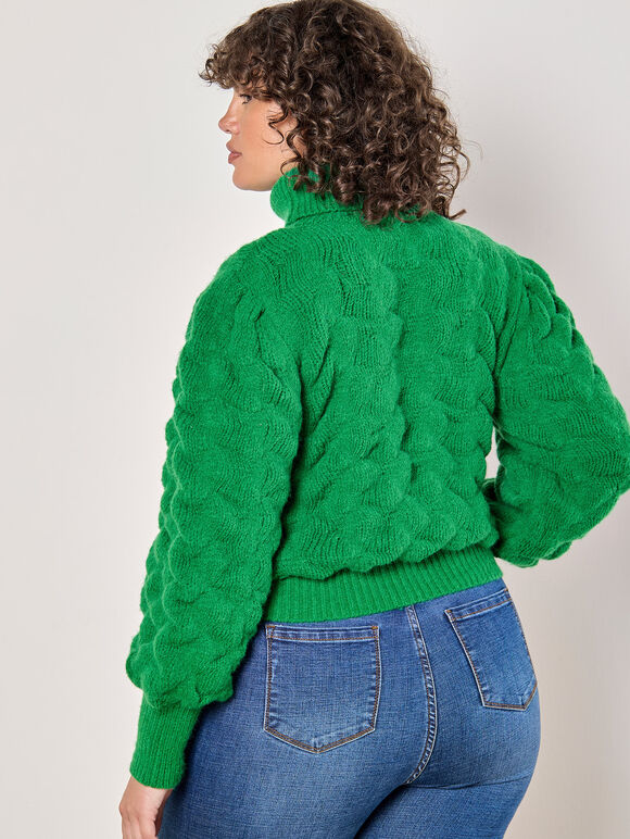 Curve Bubble Knit Roll Neck Jumper, Green, large