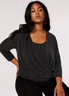 Curve Sparkle Wrap Top, Black, large