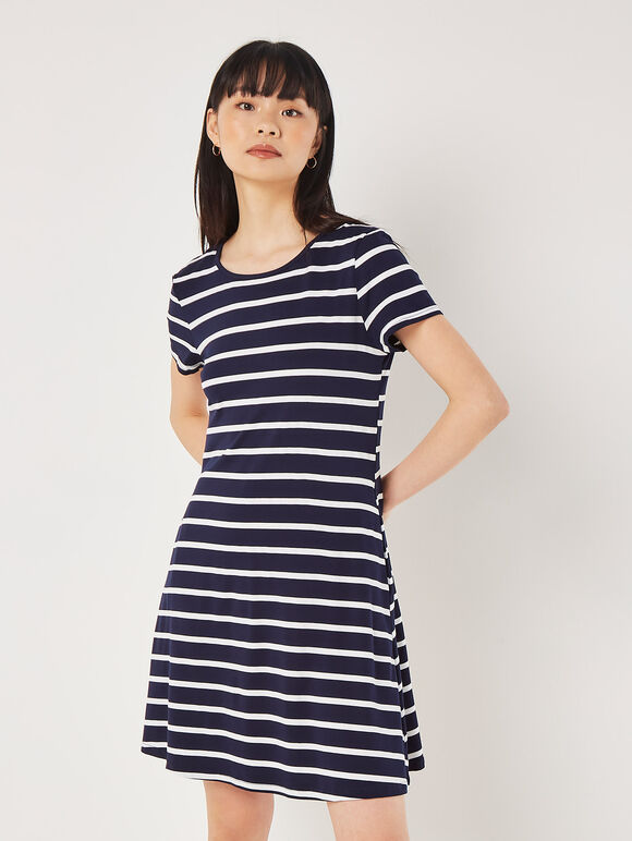 Stripe Jersey Mini Dress, Navy, large