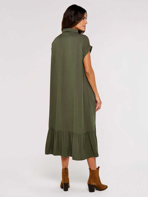 Boxy Tiered Midi Dress, Khaki, large