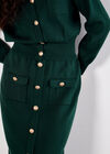 Ribbed Knit Button-Down Midi Skirt, Green, large