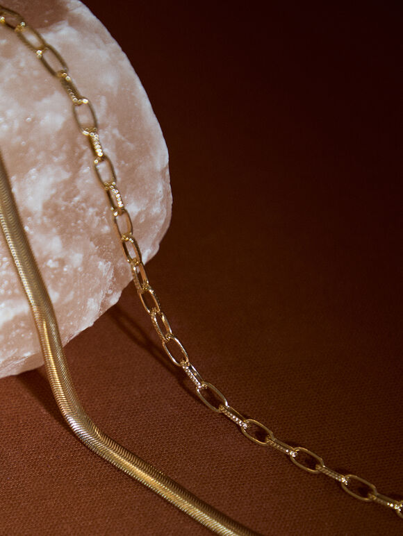 Gold Tone Snake Chain Necklace, Gold, large