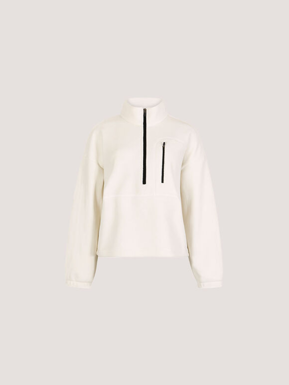Zip Down Premium Fleece Jumper, White, large