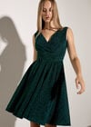Metallic Pleat Skater Mini Dress, Teal, large