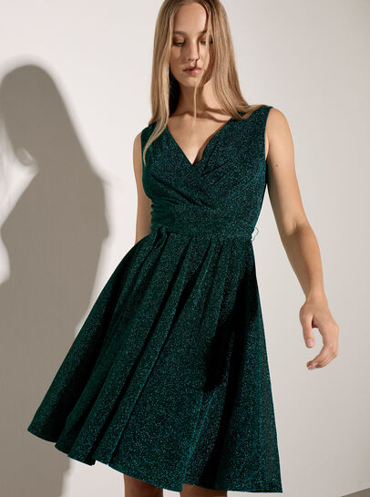 Metallic Pleat Skater Mini Dress