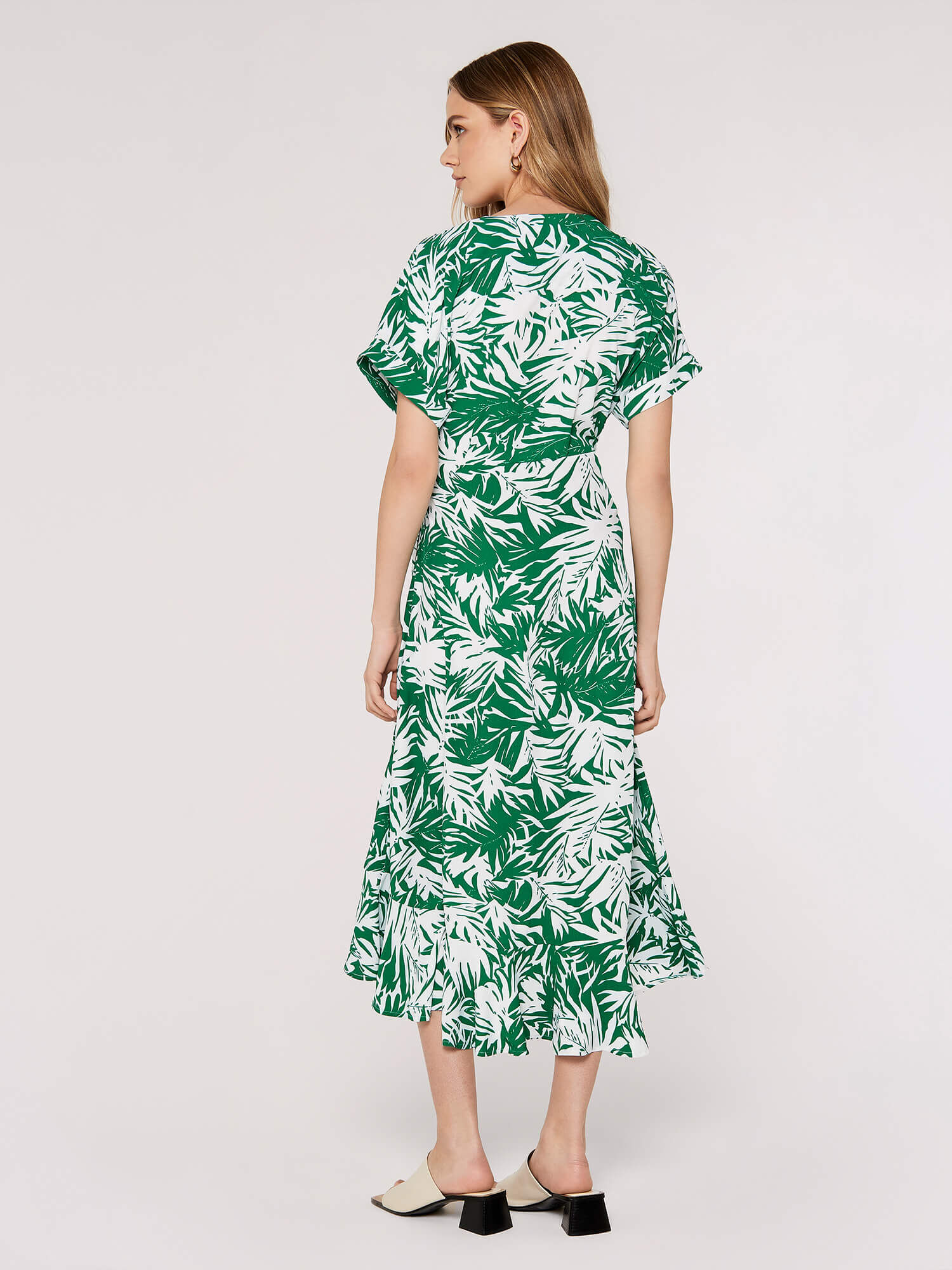 Leaf Print Midi Dress Apricot Clothing