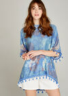 Blue Paisley Psychedelic Tassel Top, Blue, large