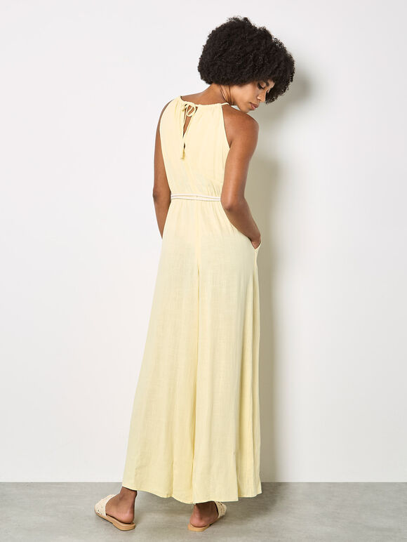 Cotton Blend Wide-Leg Jumpsuit, Yellow, large