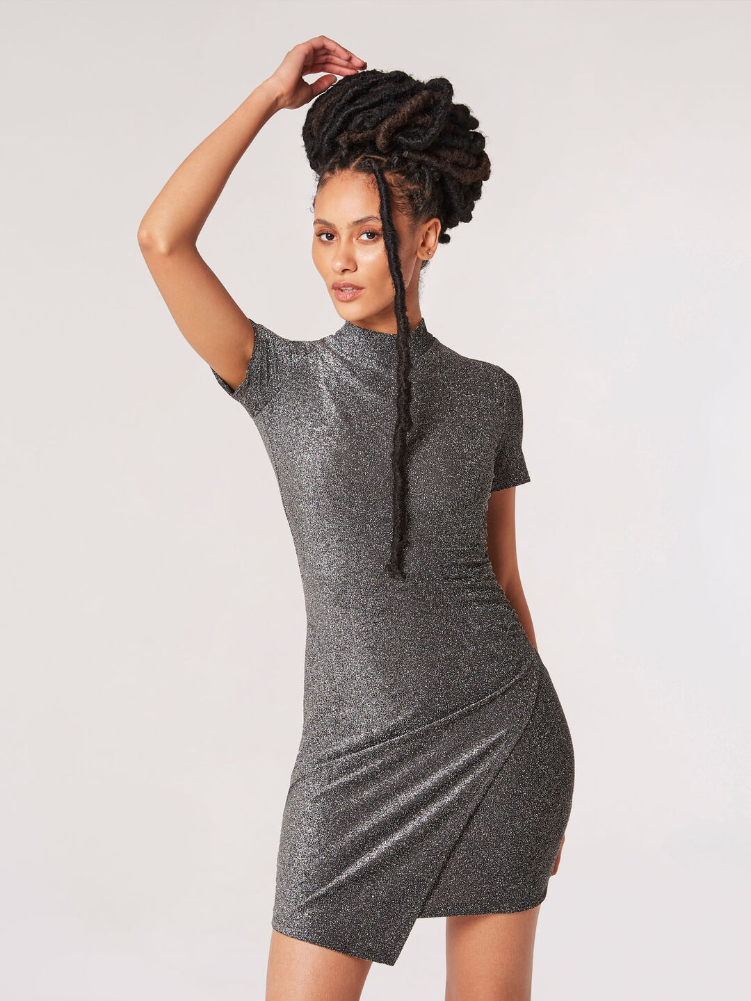 Image of Sparkle Ruched Wrap Mini Dress