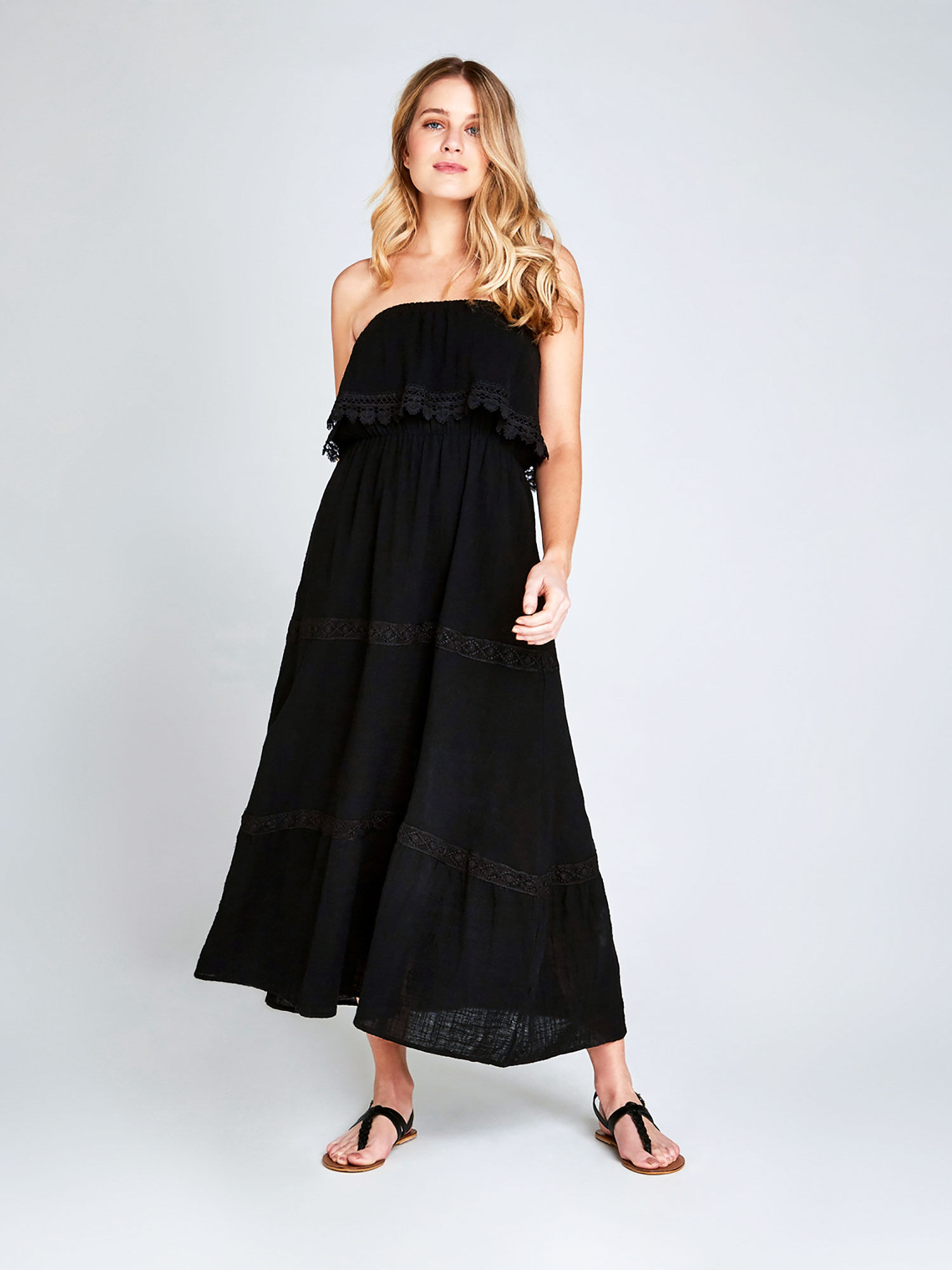 Lace Tier Maxi Dress Apricot Clothing