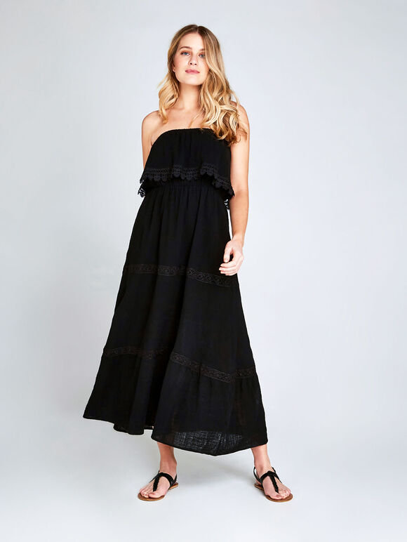 Lace Tier Maxi Dress, Black, large