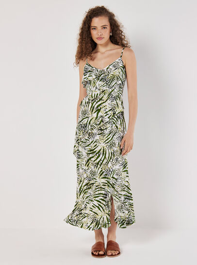 Tropical Zebra Ruffle Tiered Midi Dress