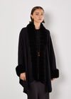 Faux Fur Trim Waterfall Cape, Black, large
