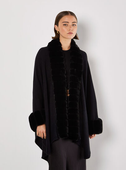 Faux Fur Trim Waterfall Cape