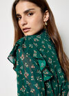 Ditsy Floral Chiffon Tiered Mini Dress, Green, large