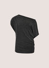 One-Shoulder Asymmetric Sparkle Top, Black, large