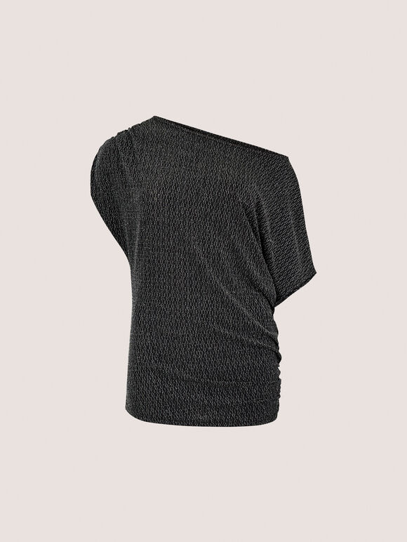 One-Shoulder Asymmetric Sparkle Top, Black, large