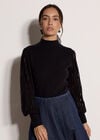 Plait Mesh Sleeve Jumper, Black, large