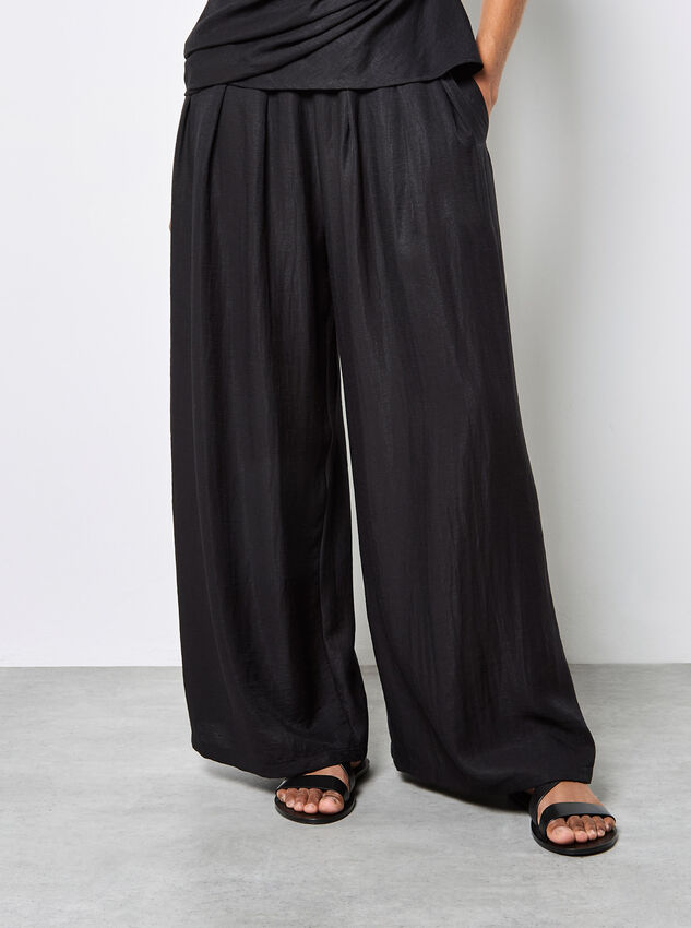Textured Twill Wide-Leg Trousers, Black, large