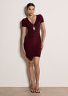 Metallic Bodycon Wrap Mini Dress, Plum, large