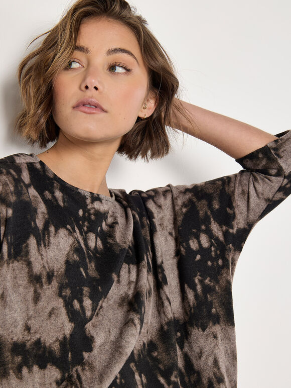 Tie Dye Knit Mini Dress, Stone, large