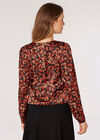 Painterly Floral Wrap Top, Black, large