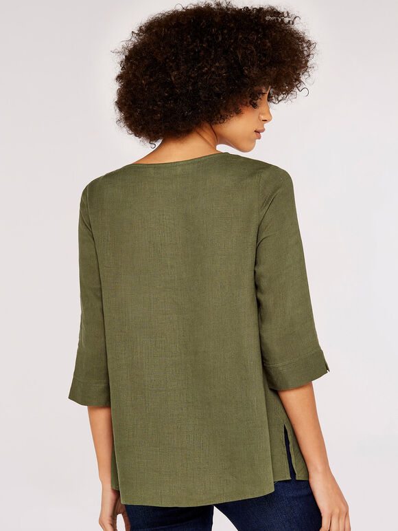 Triple Button Asymmetric Top, Khaki, large