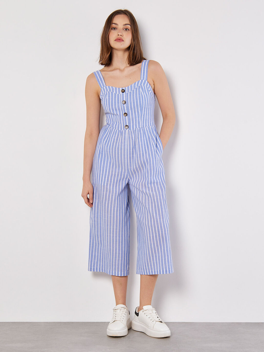 Stripe Button Detail Jumpsuit