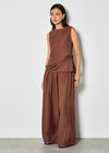 Textured Twill Wide-Leg Trousers, Brown, large