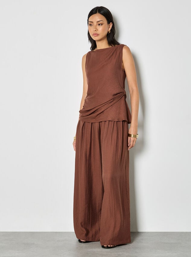 Textured Twill Wide-Leg Trousers, Brown, large