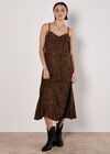 Animal Print Crepe Maxi Slip Dress, Brown, large