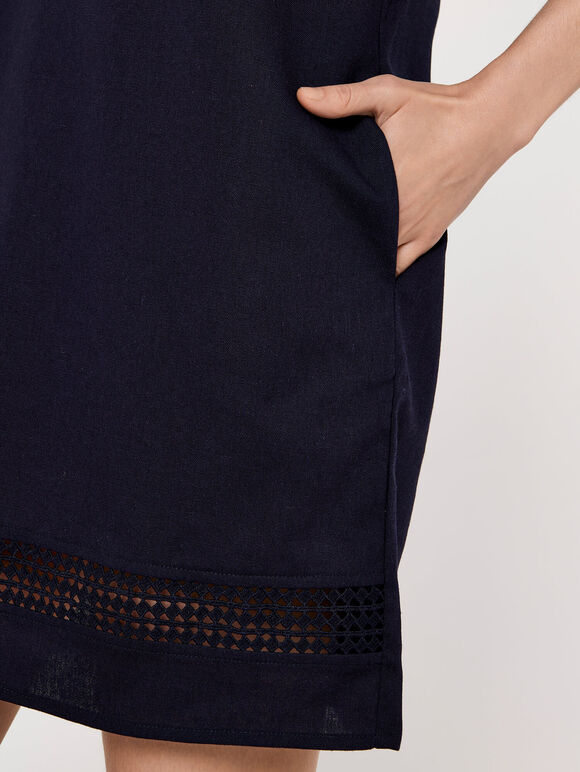 V-Neck Lace  Dress, Navy, large