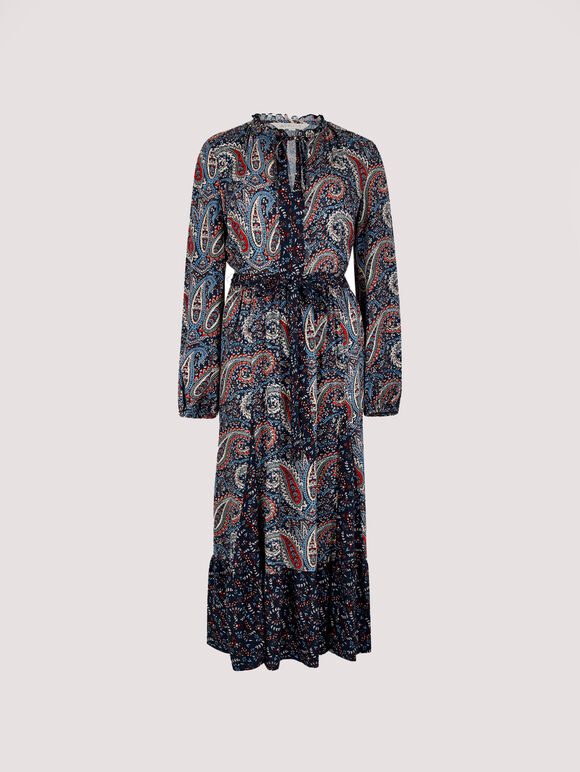 Paisley Mix-Match Midi Dress, Navy, large