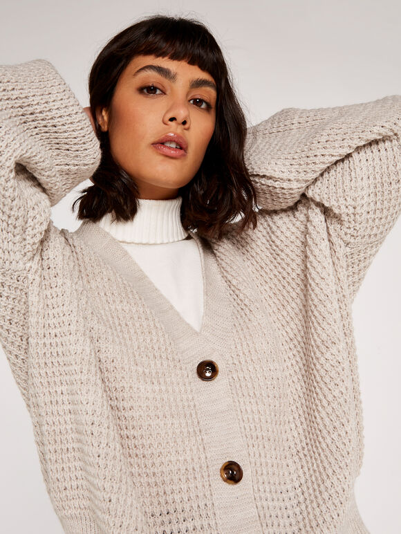 V-Neck Cardigan, Stone, large