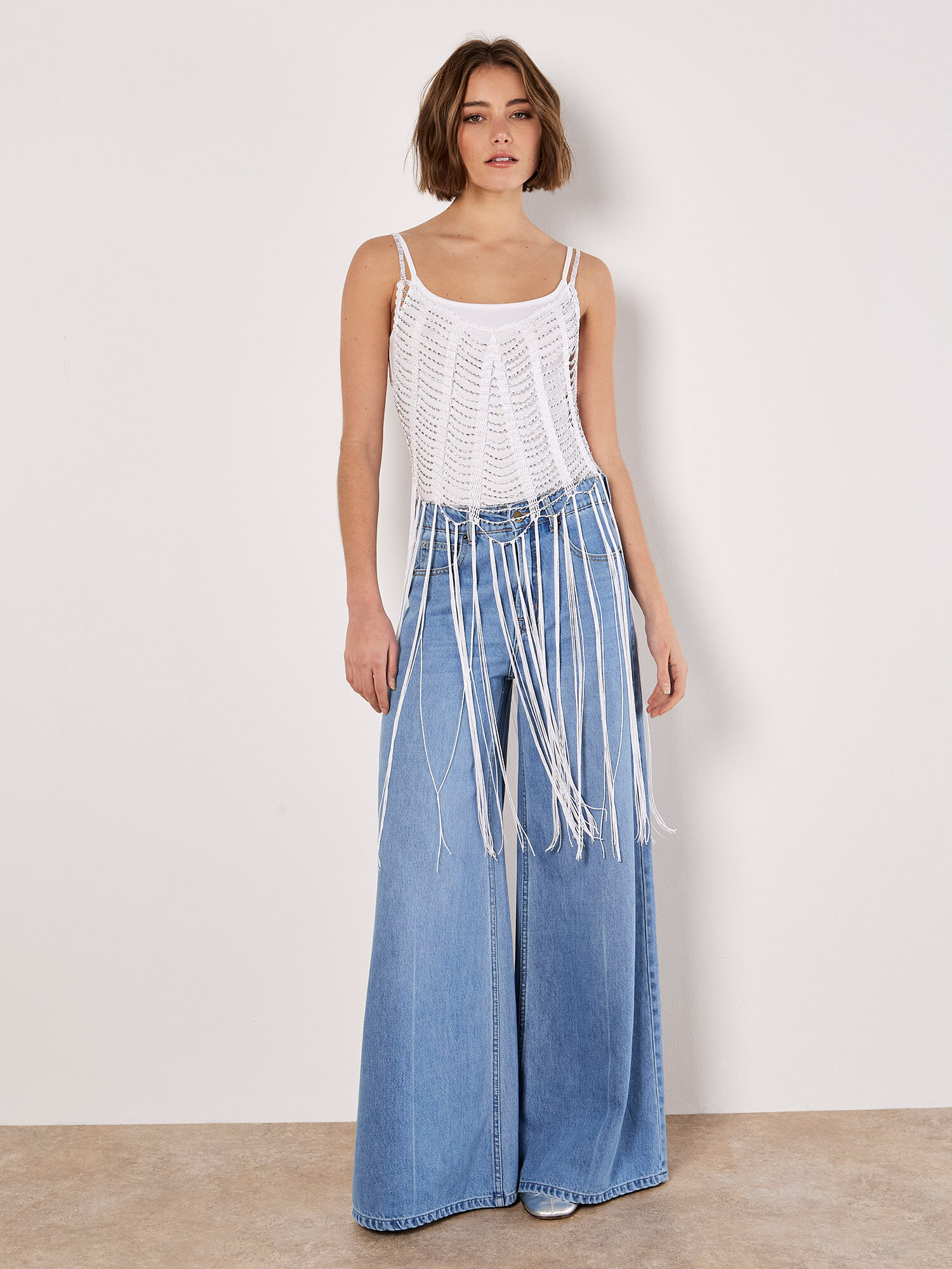 Silver Beaded Fringe Top | Apricot Clothing